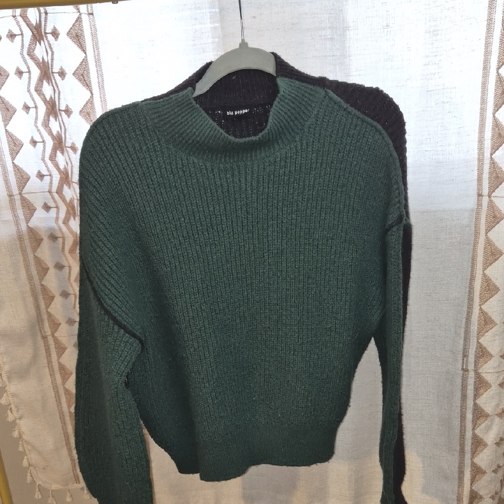 Blu Pepper Forest Green and Black Sweater